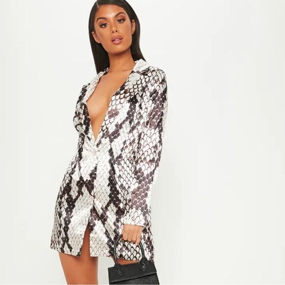 Pretty Little Thing Snake Print Satin Blazer Dress - Picture 1 of 5